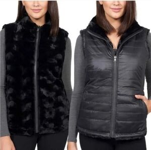 Nicole Miller Reversible Black Faux Fur and Quilted Vest